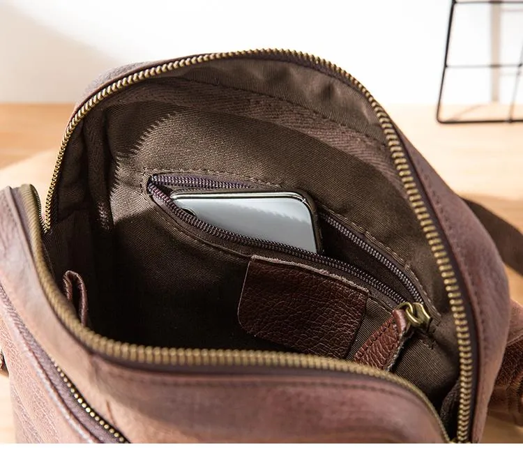 Casual Leather Mens 8 inches Vertical Side Bag Brown Messenger Bags Postman Bag for Men