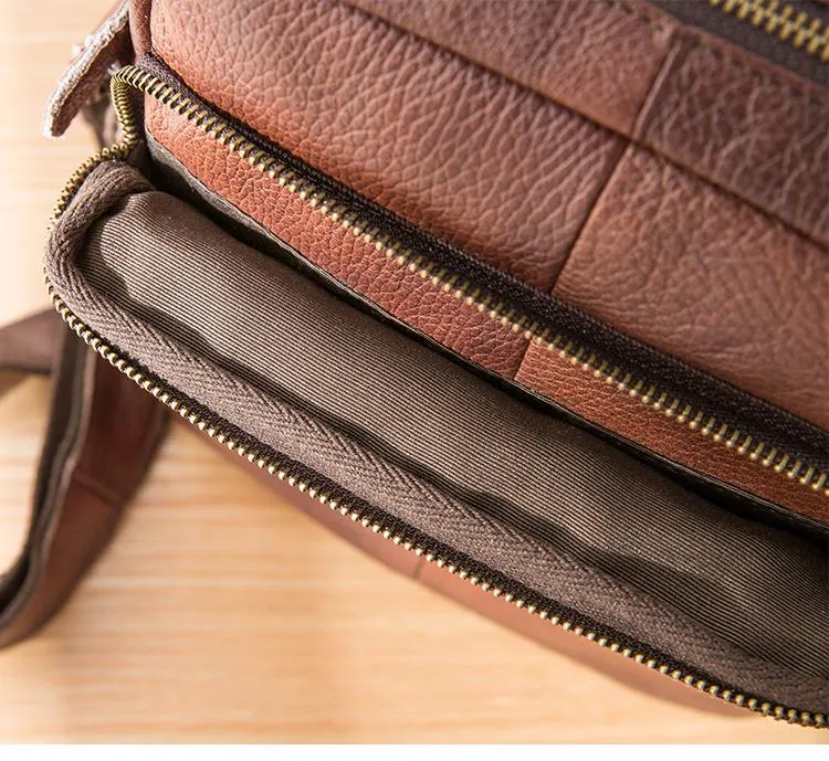 Casual Leather Mens 8 inches Vertical Side Bag Brown Messenger Bags Postman Bag for Men