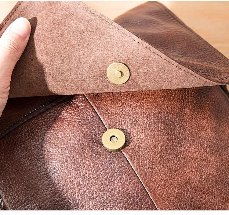 Casual Leather Mens 8 inches Vertical Side Bag Brown Messenger Bags Postman Bag for Men