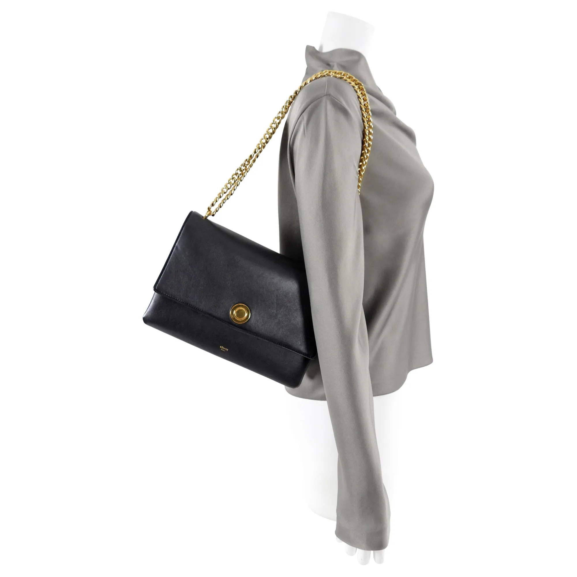 Celine Black Leather Chain Strap Triple Bag