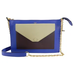 Celine Tricolor Blue Burgundy Taupe Bag with Pocket