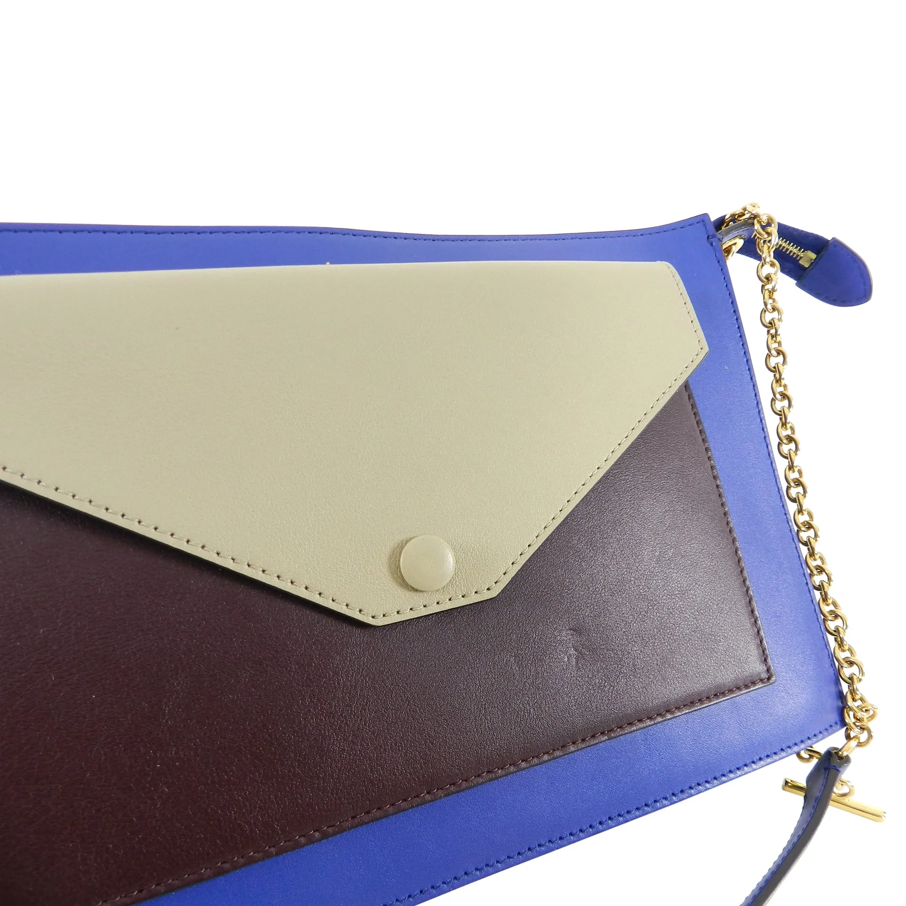 Celine Tricolor Blue Burgundy Taupe Bag with Pocket