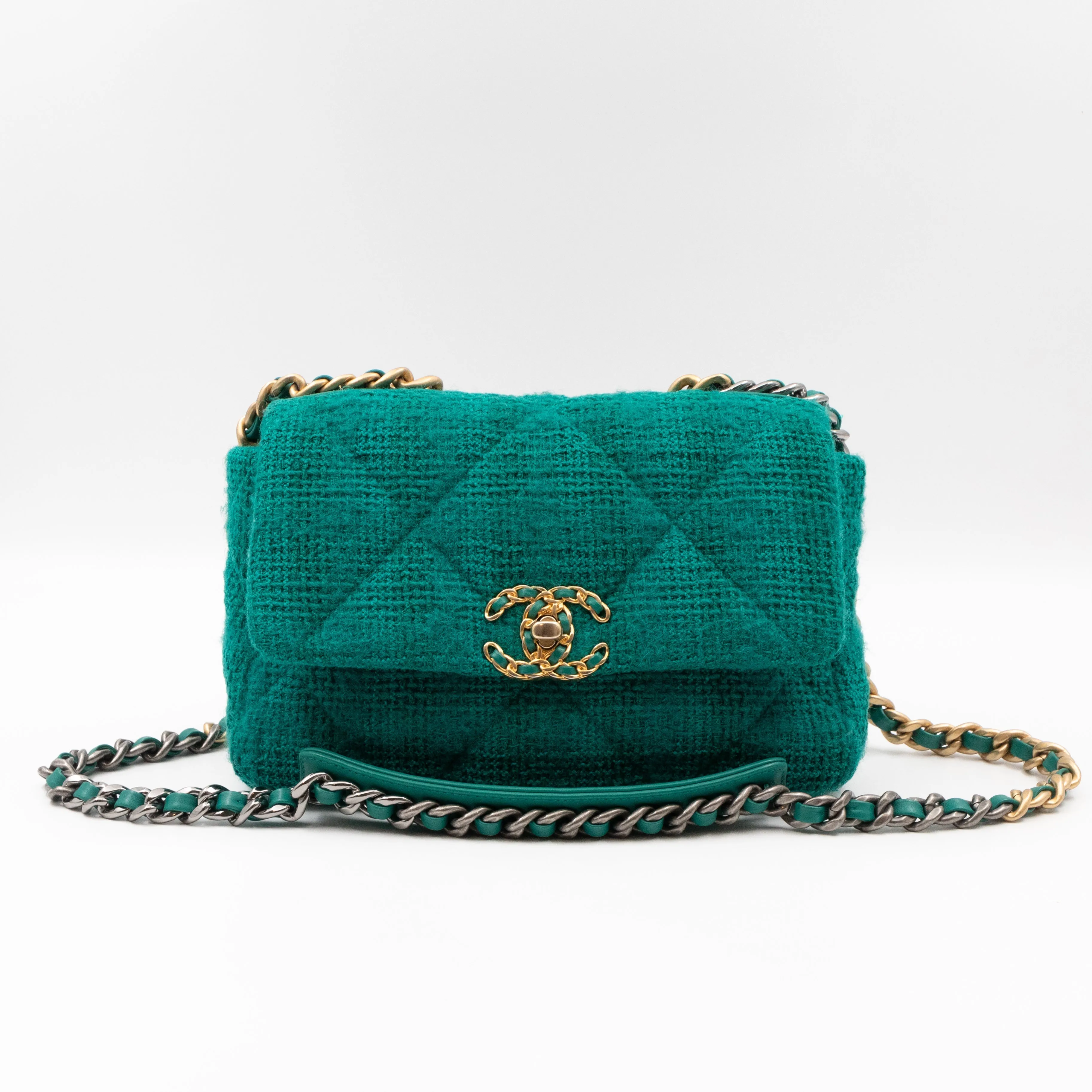 Chanel 19 Small Turquoise Tweed
