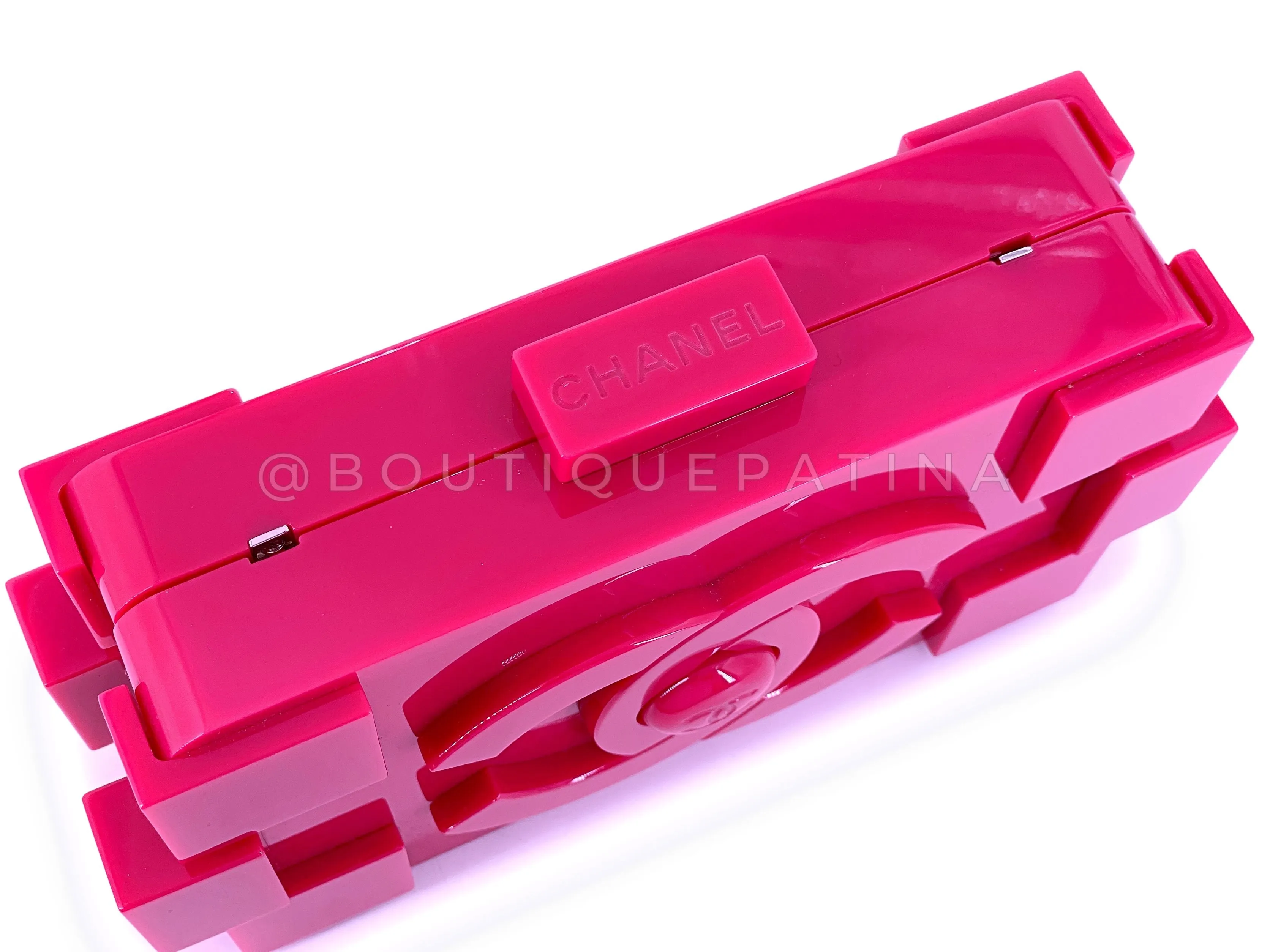 Chanel 2014 Pink Lego Brick Minaudière Plexiglass Clutch Shoulder Bag RHW