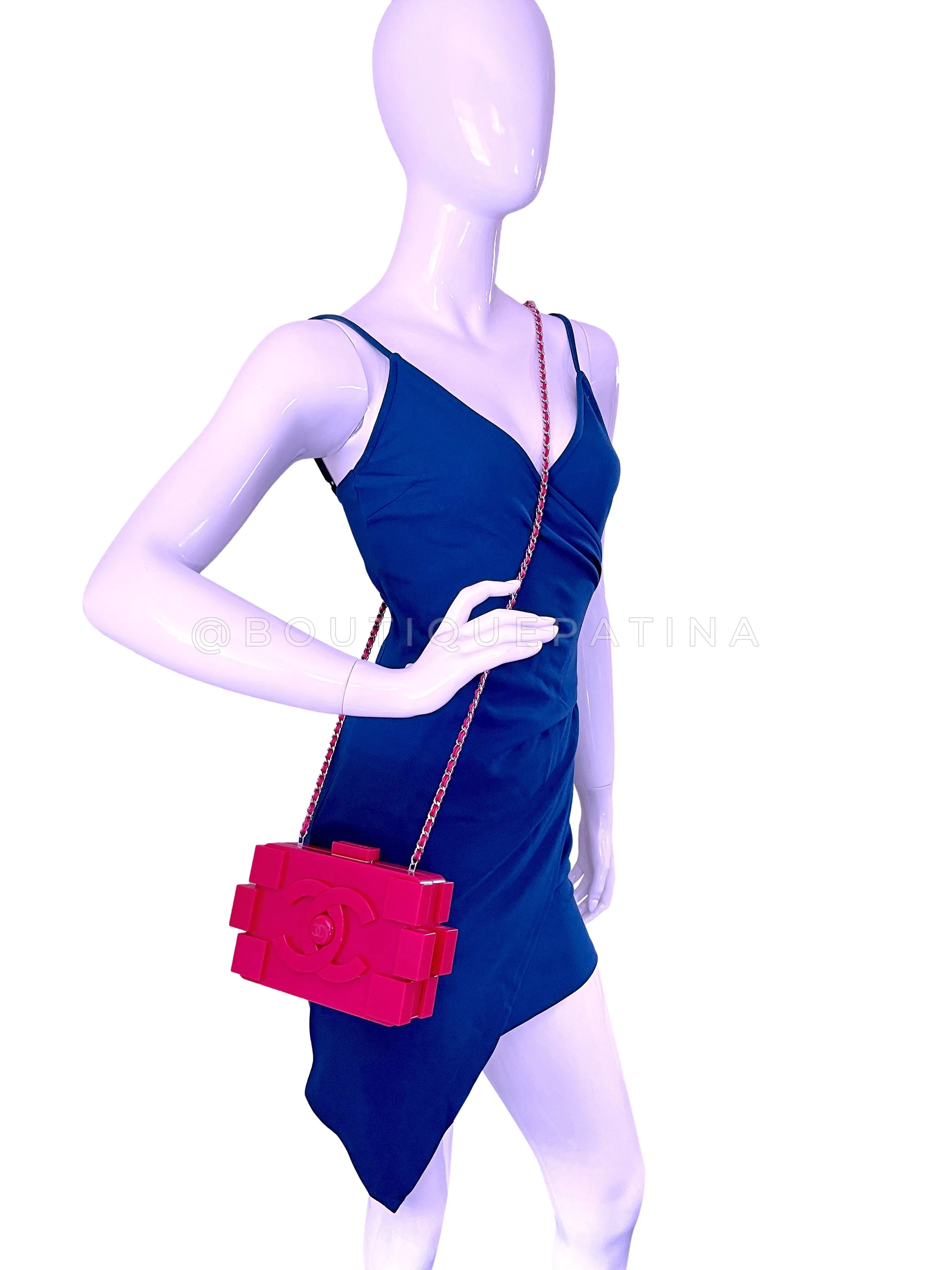 Chanel 2014 Pink Lego Brick Minaudière Plexiglass Clutch Shoulder Bag RHW