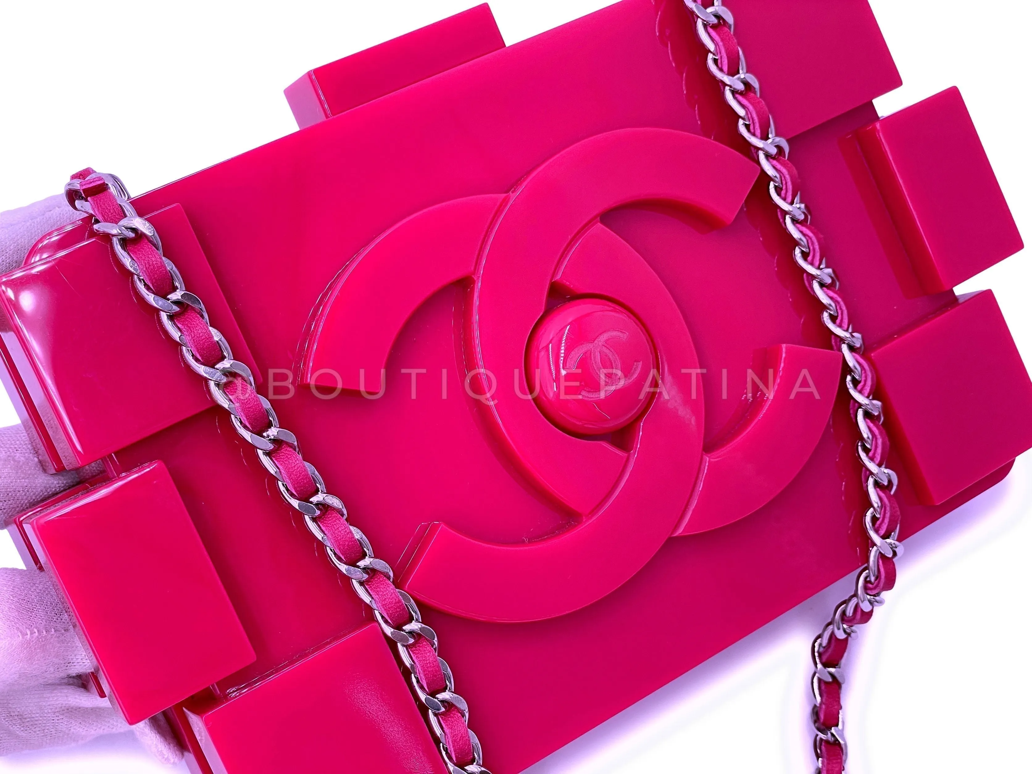Chanel 2014 Pink Lego Brick Minaudière Plexiglass Clutch Shoulder Bag RHW