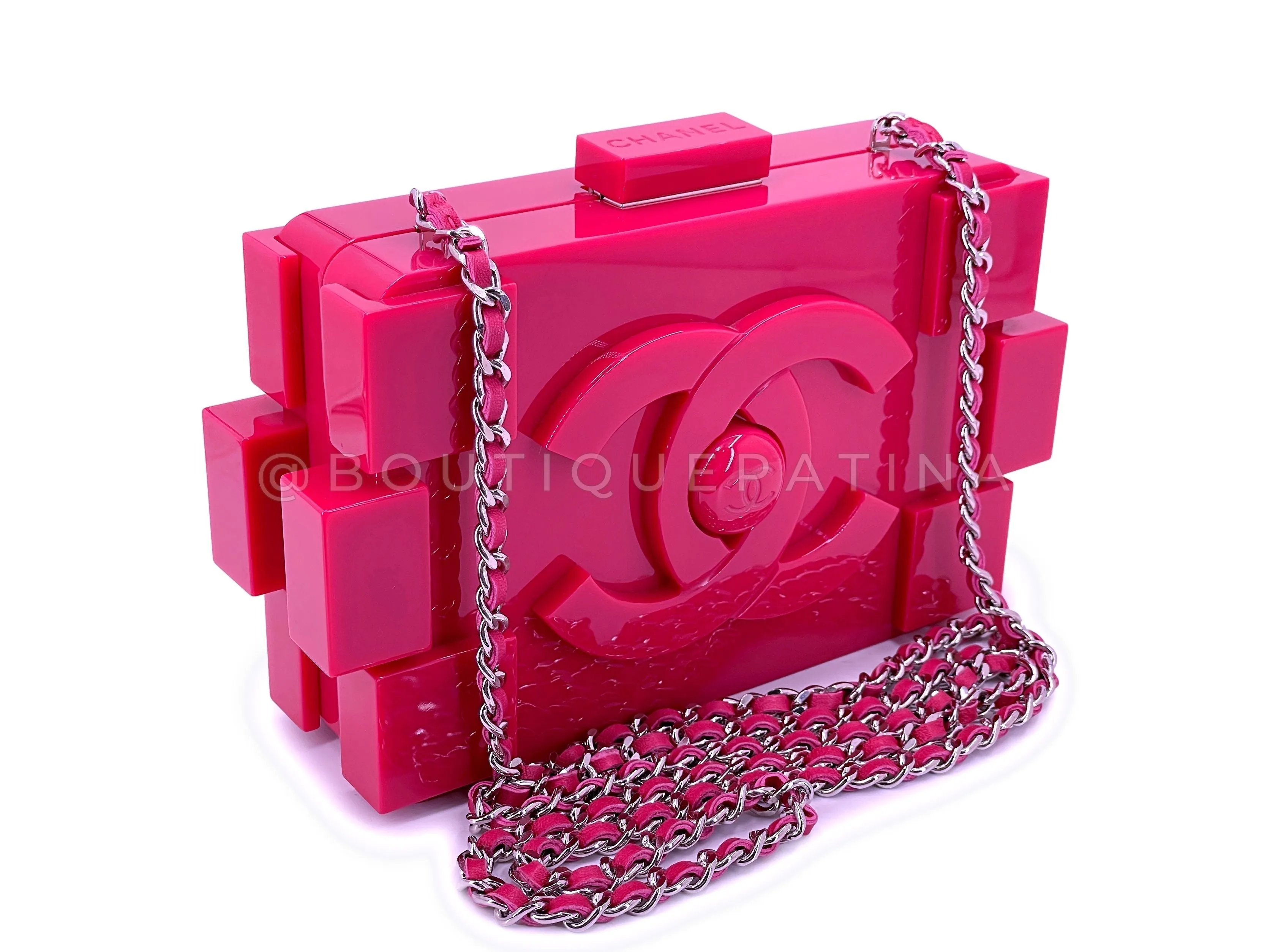 Chanel 2014 Pink Lego Brick Minaudière Plexiglass Clutch Shoulder Bag RHW