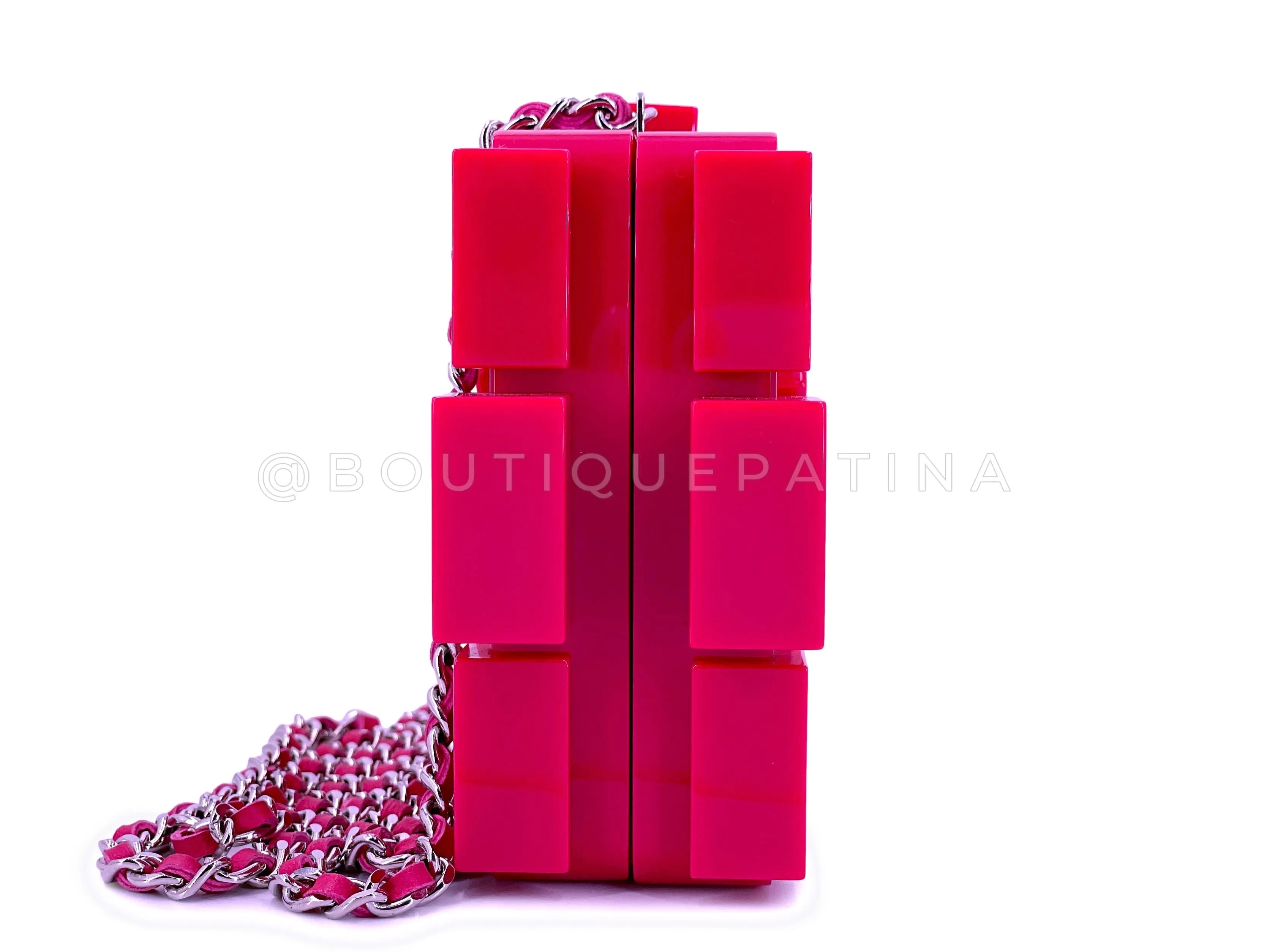 Chanel 2014 Pink Lego Brick Minaudière Plexiglass Clutch Shoulder Bag RHW