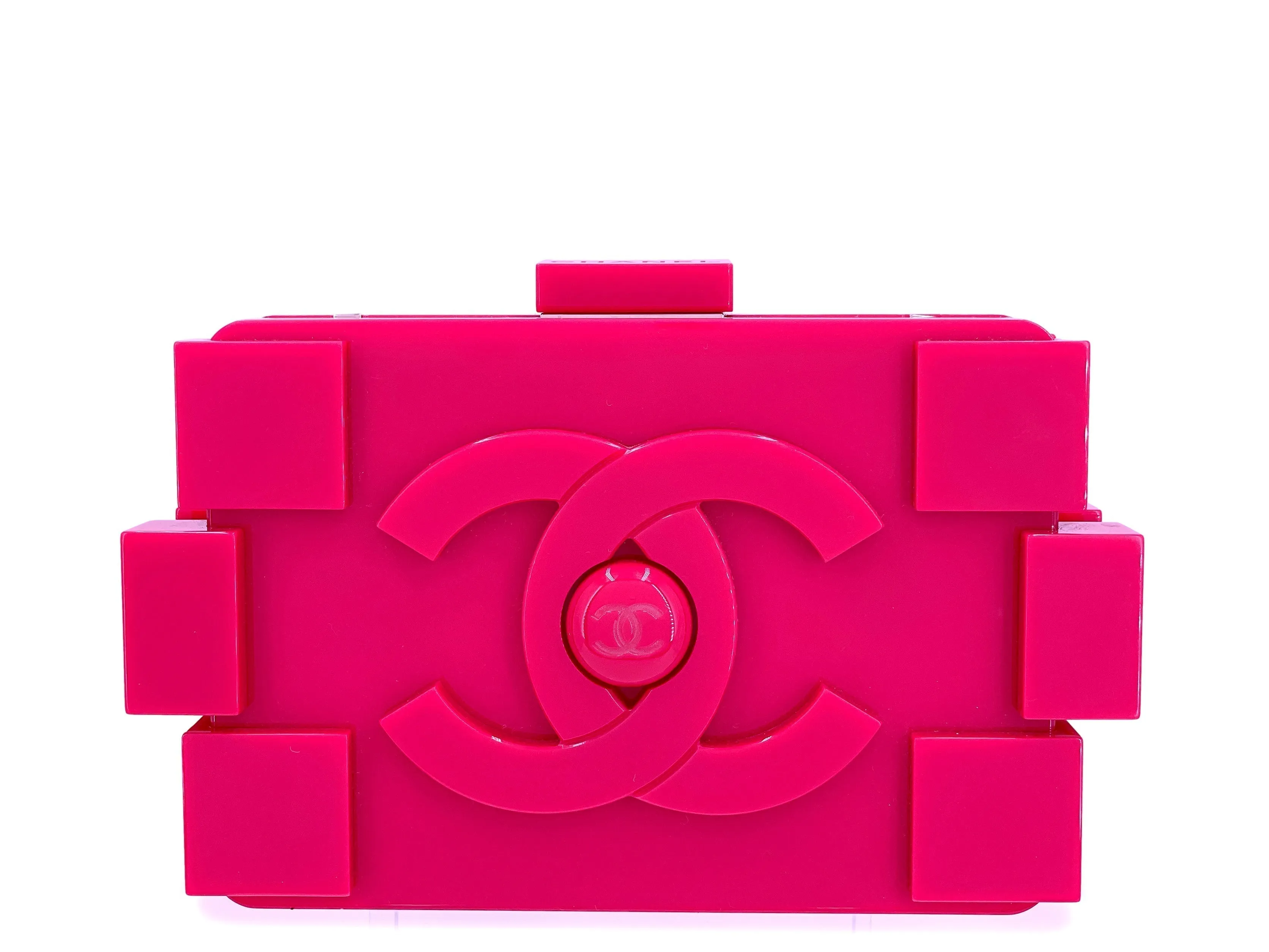 Chanel 2014 Pink Lego Brick Minaudière Plexiglass Clutch Shoulder Bag RHW