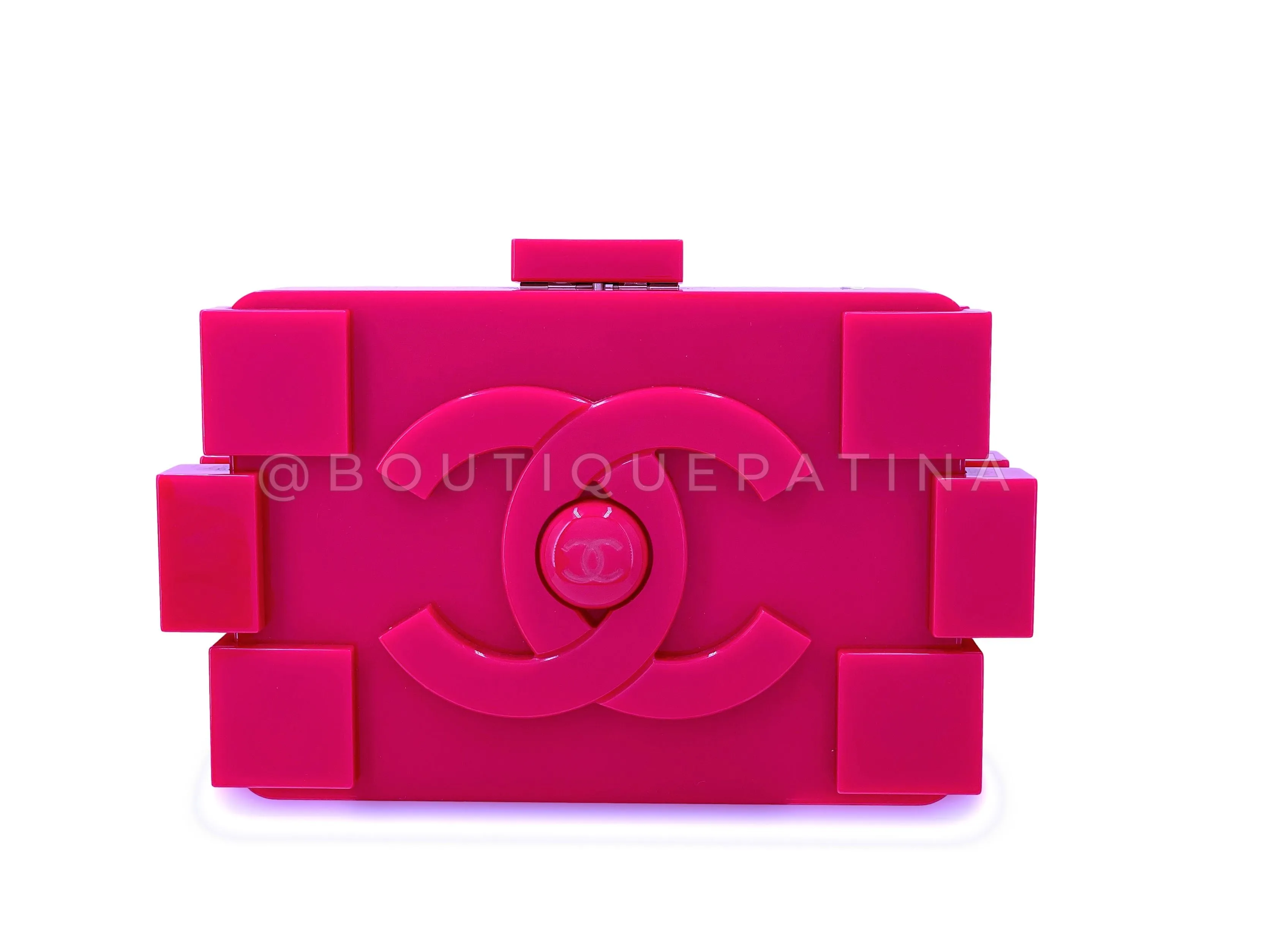 Chanel 2014 Pink Lego Brick Minaudière Plexiglass Clutch Shoulder Bag RHW