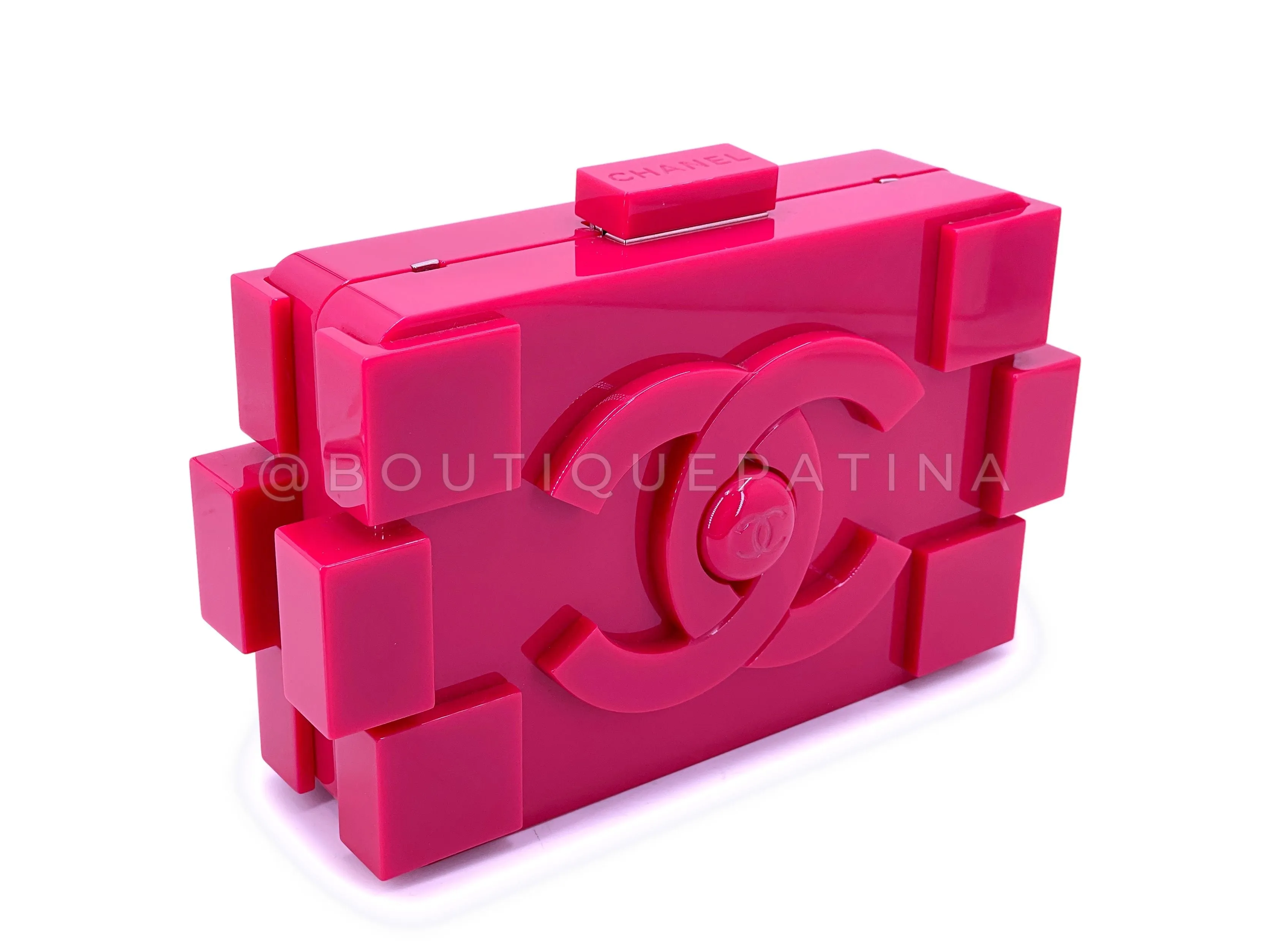 Chanel 2014 Pink Lego Brick Minaudière Plexiglass Clutch Shoulder Bag RHW