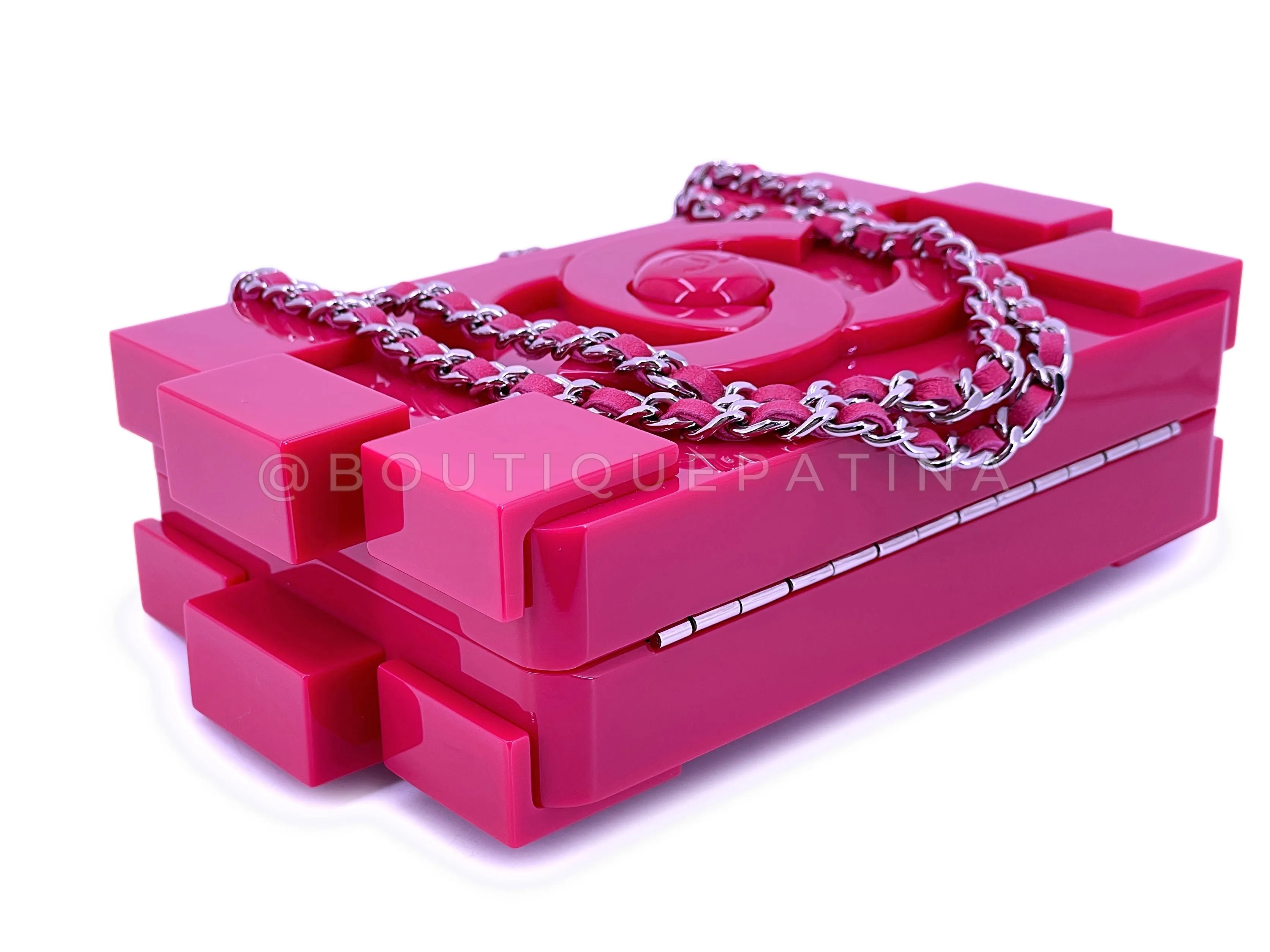 Chanel 2014 Pink Lego Brick Minaudière Plexiglass Clutch Shoulder Bag RHW