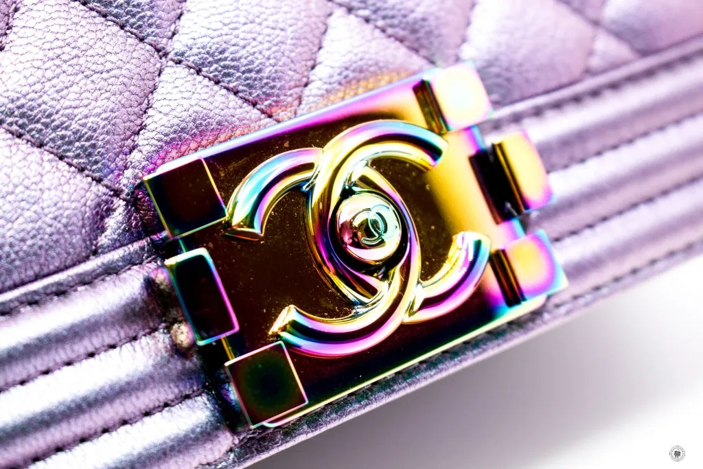Chanel A67086 Boy Rainbow  Iridescent Purple  Calfskin Medium Shoulder Bags