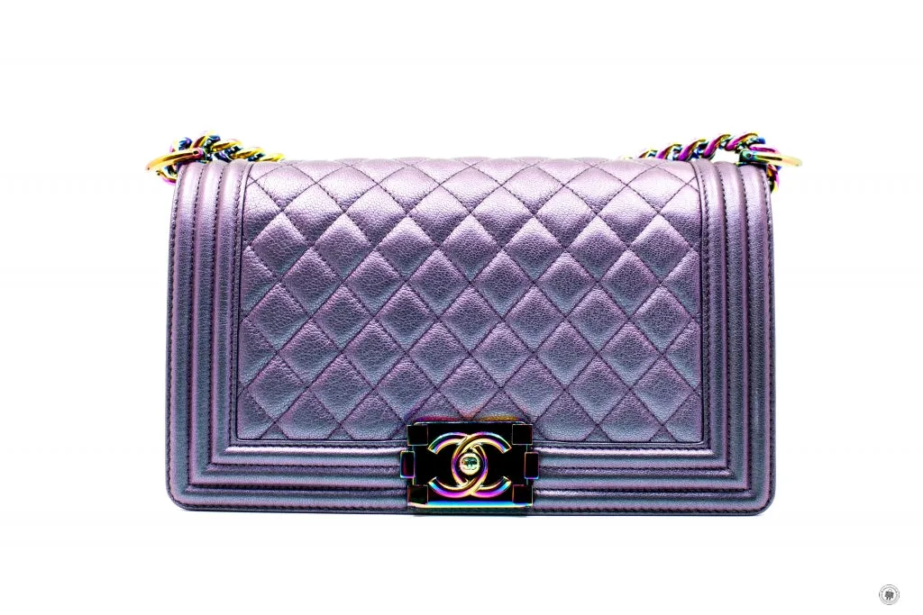Chanel A67086 Boy Rainbow  Iridescent Purple  Calfskin Medium Shoulder Bags