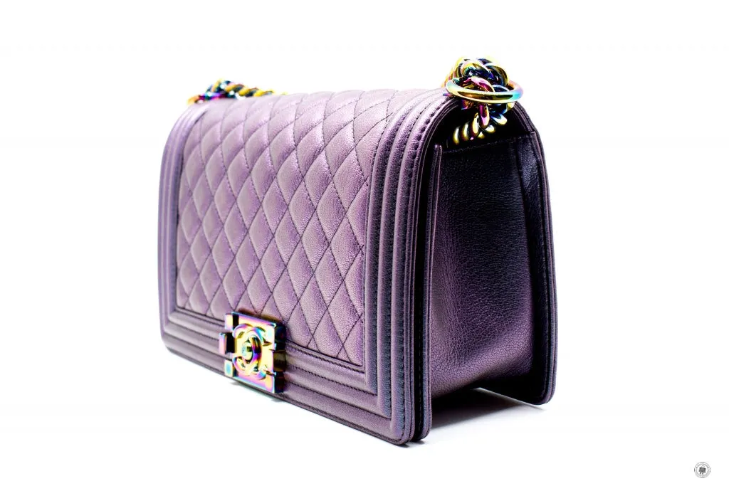 Chanel A67086 Boy Rainbow  Iridescent Purple  Calfskin Medium Shoulder Bags