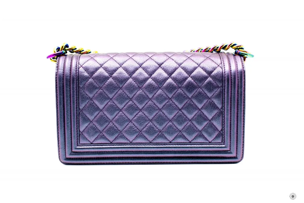 Chanel A67086 Boy Rainbow  Iridescent Purple  Calfskin Medium Shoulder Bags