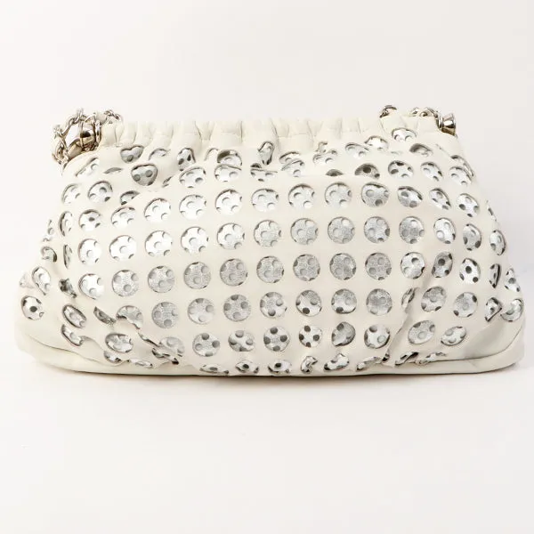 Chanel Around 2007 Made Dotted Cutout Design Cc Mark Charm Chain Shoulder Bag White/Silver