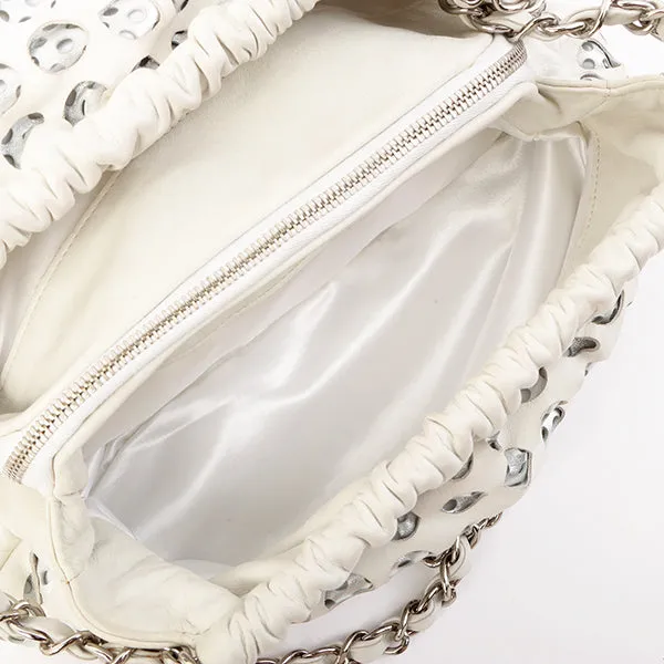 Chanel Around 2007 Made Dotted Cutout Design Cc Mark Charm Chain Shoulder Bag White/Silver