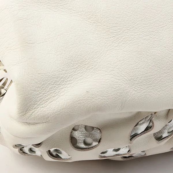 Chanel Around 2007 Made Dotted Cutout Design Cc Mark Charm Chain Shoulder Bag White/Silver