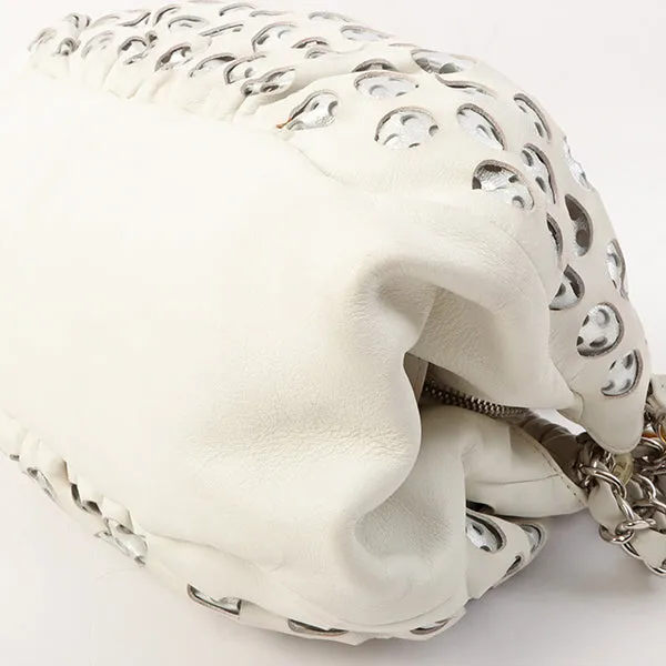 Chanel Around 2007 Made Dotted Cutout Design Cc Mark Charm Chain Shoulder Bag White/Silver