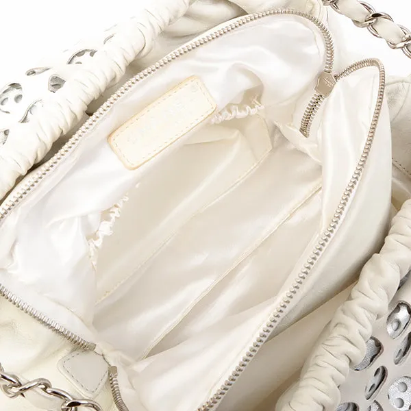 Chanel Around 2007 Made Dotted Cutout Design Cc Mark Charm Chain Shoulder Bag White/Silver