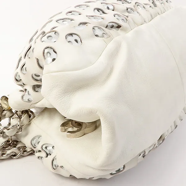 Chanel Around 2007 Made Dotted Cutout Design Cc Mark Charm Chain Shoulder Bag White/Silver
