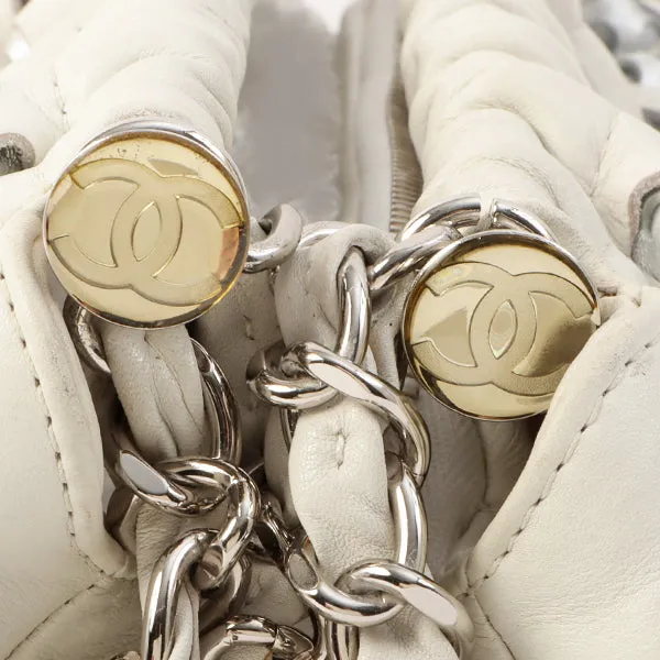 Chanel Around 2007 Made Dotted Cutout Design Cc Mark Charm Chain Shoulder Bag White/Silver