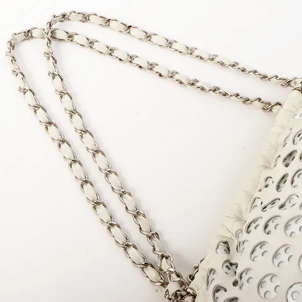 Chanel Around 2007 Made Dotted Cutout Design Cc Mark Charm Chain Shoulder Bag White/Silver