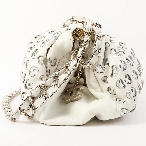 Chanel Around 2007 Made Dotted Cutout Design Cc Mark Charm Chain Shoulder Bag White/Silver