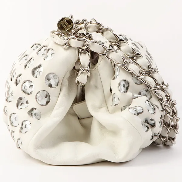 Chanel Around 2007 Made Dotted Cutout Design Cc Mark Charm Chain Shoulder Bag White/Silver