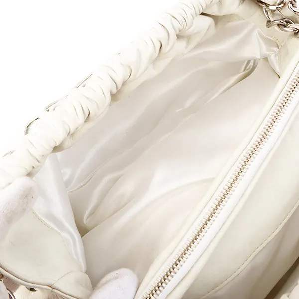 Chanel Around 2007 Made Dotted Cutout Design Cc Mark Charm Chain Shoulder Bag White/Silver