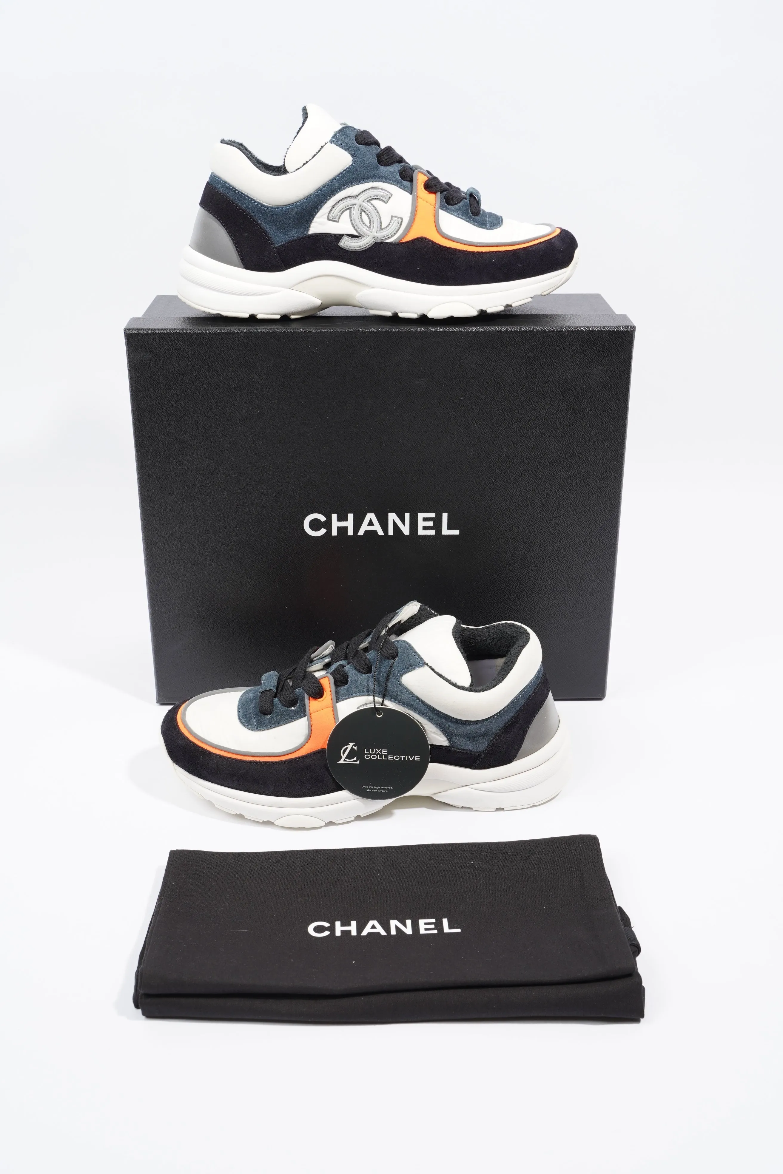 Chanel CC Logo Sneaker White   Black   Orange Suede EU 36 UK 3