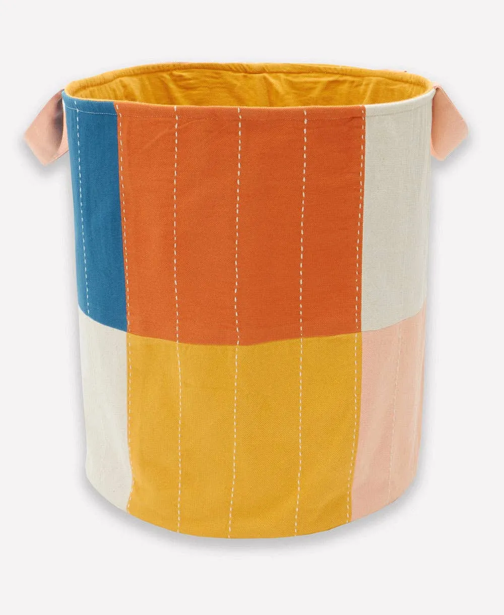 Checkered Fabric Storage Basket Small - Mustard