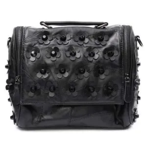 Chic Black and Flowers Design Shoulder Bag For Women - Black