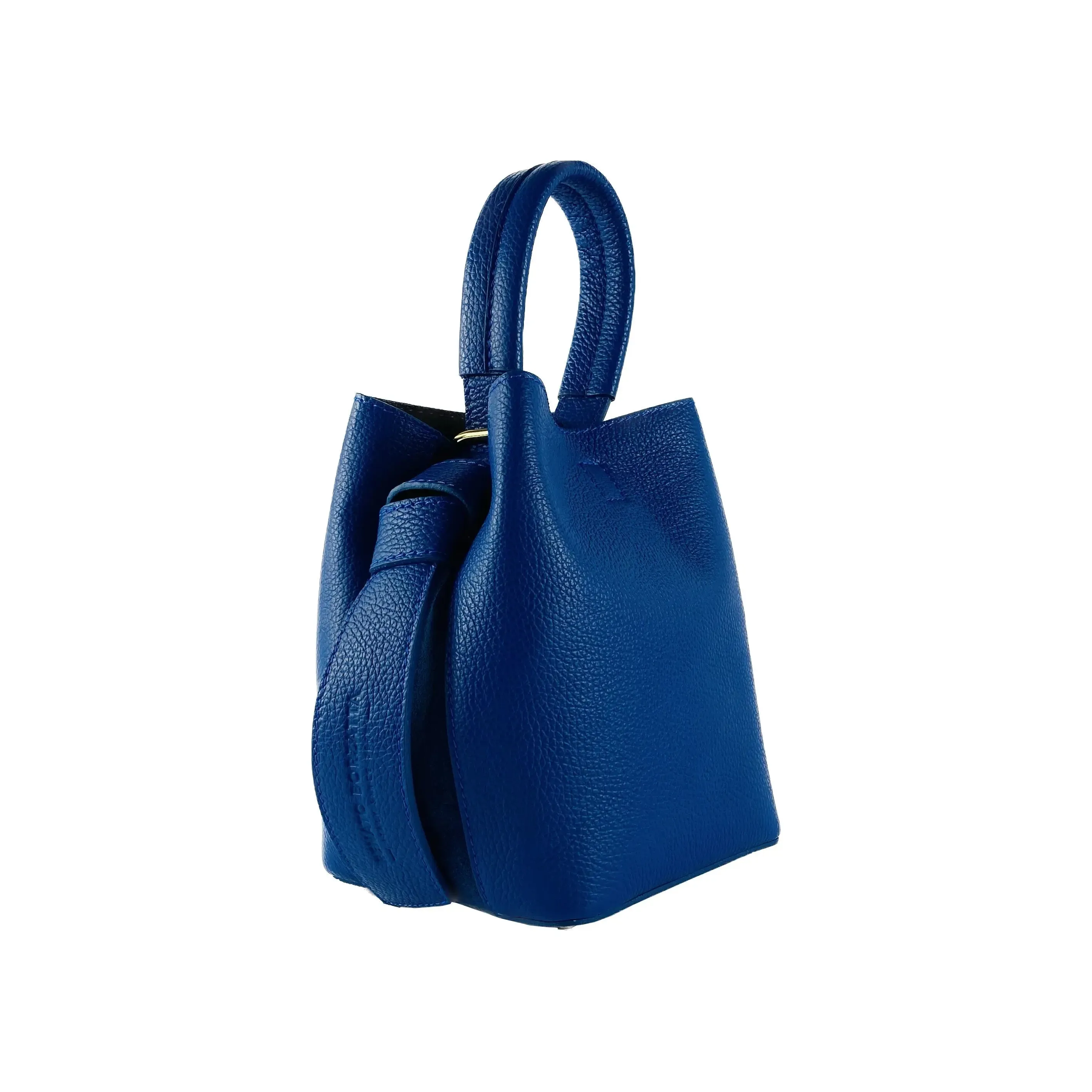 Chic Italian Royal Blue Leather Bucket Bag with Removable Pouch