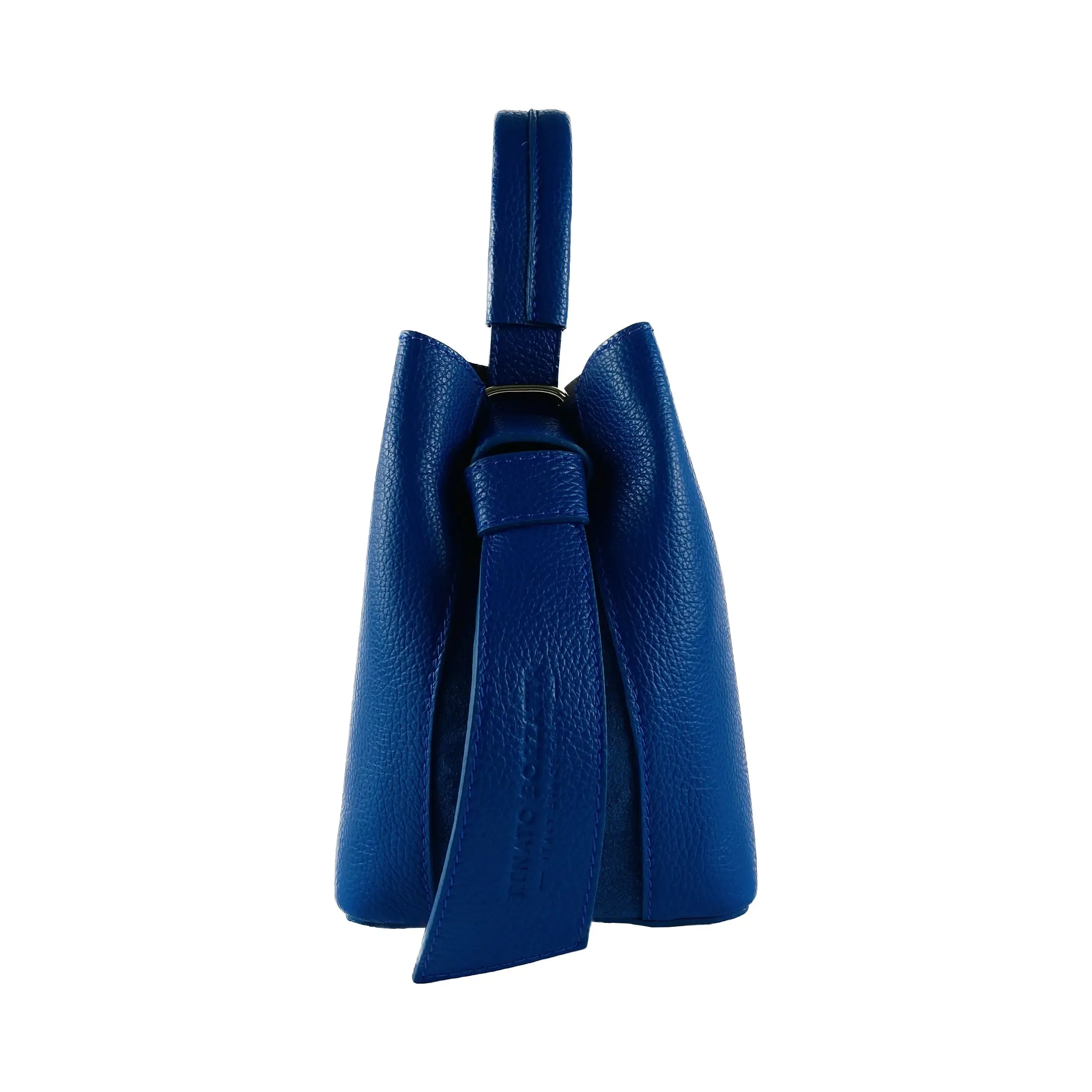 Chic Italian Royal Blue Leather Bucket Bag with Removable Pouch