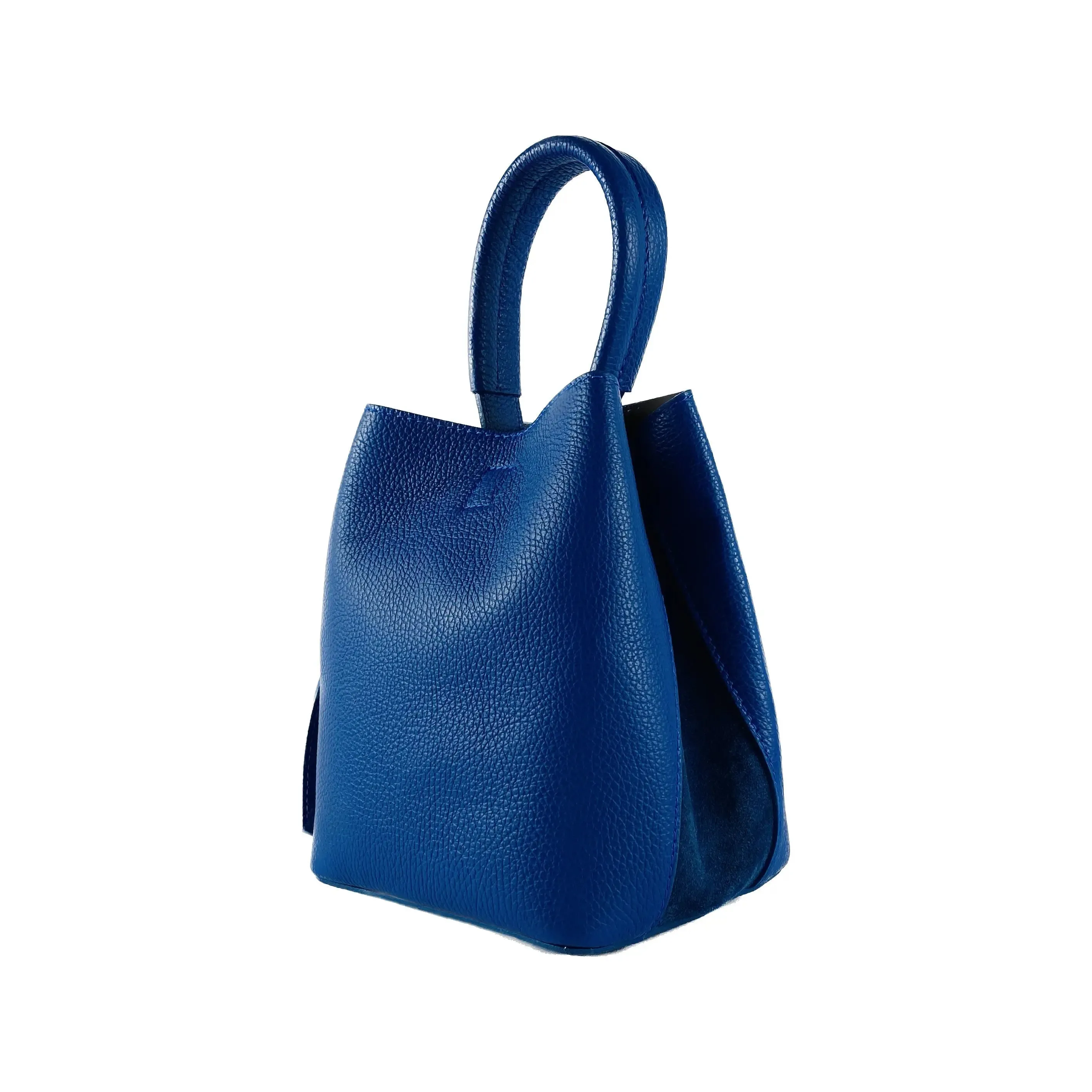 Chic Italian Royal Blue Leather Bucket Bag with Removable Pouch