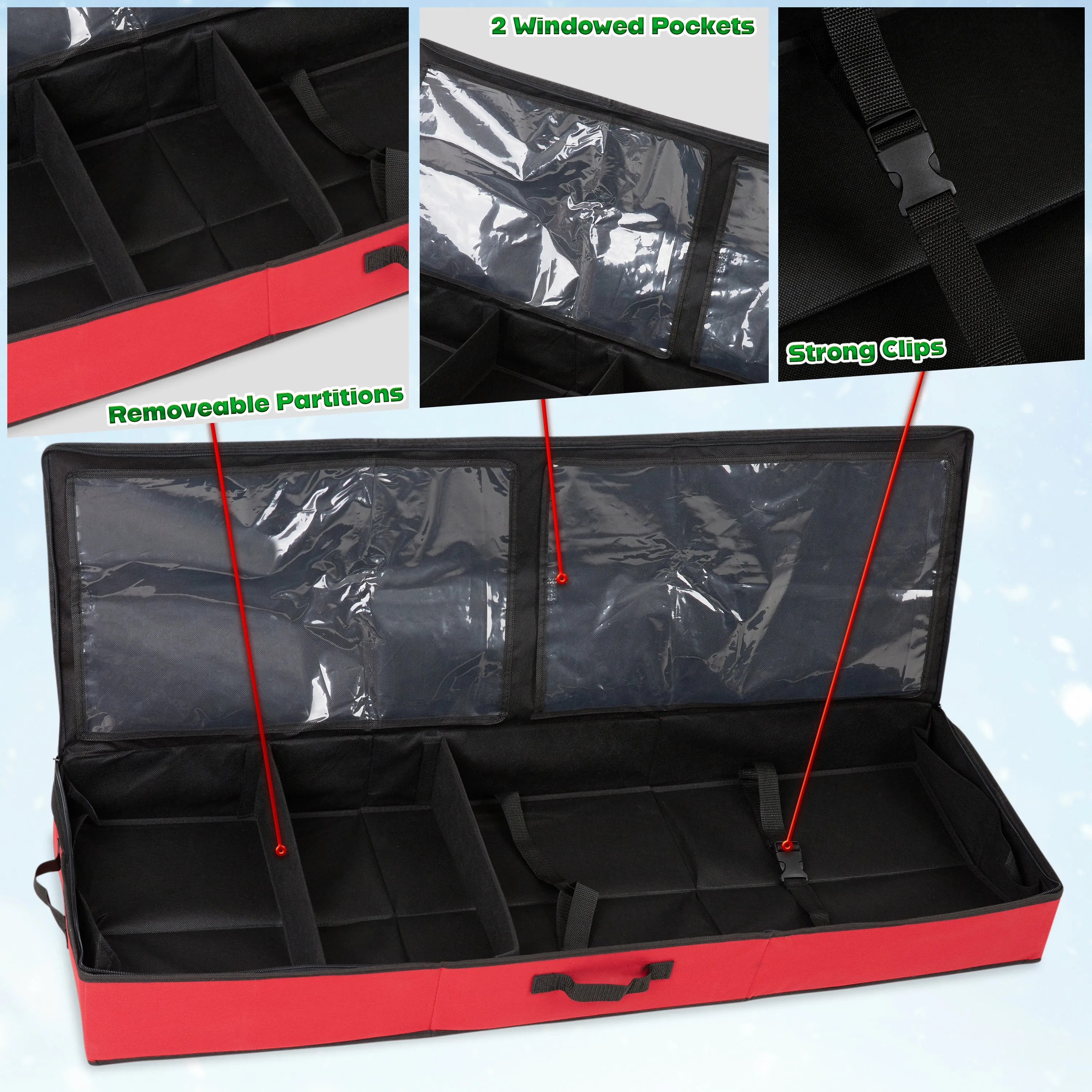Christmas Tree Storage Bag - Zipped Christmas Storage Tree Bag - Red 100 cm