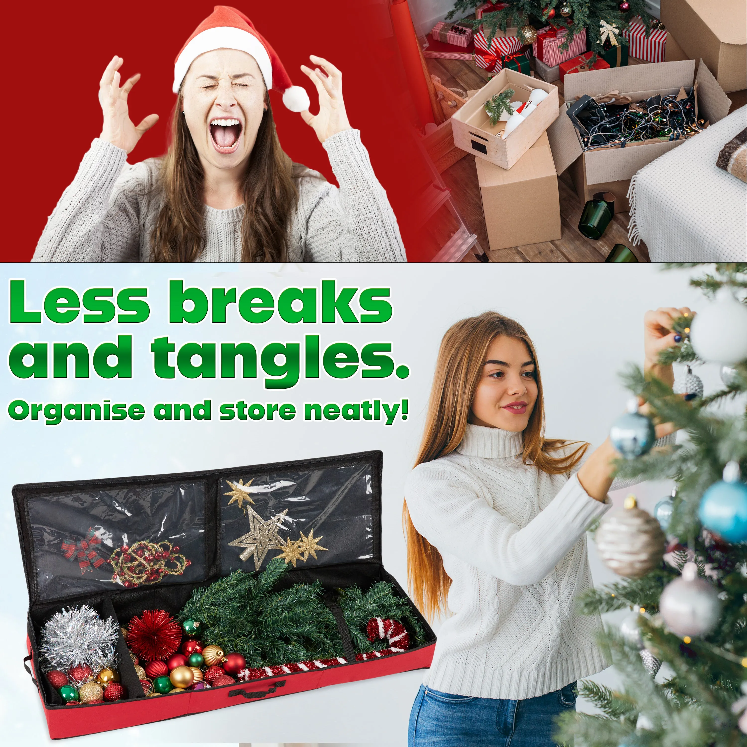Christmas Tree Storage Bag - Zipped Christmas Storage Tree Bag - Red 100 cm