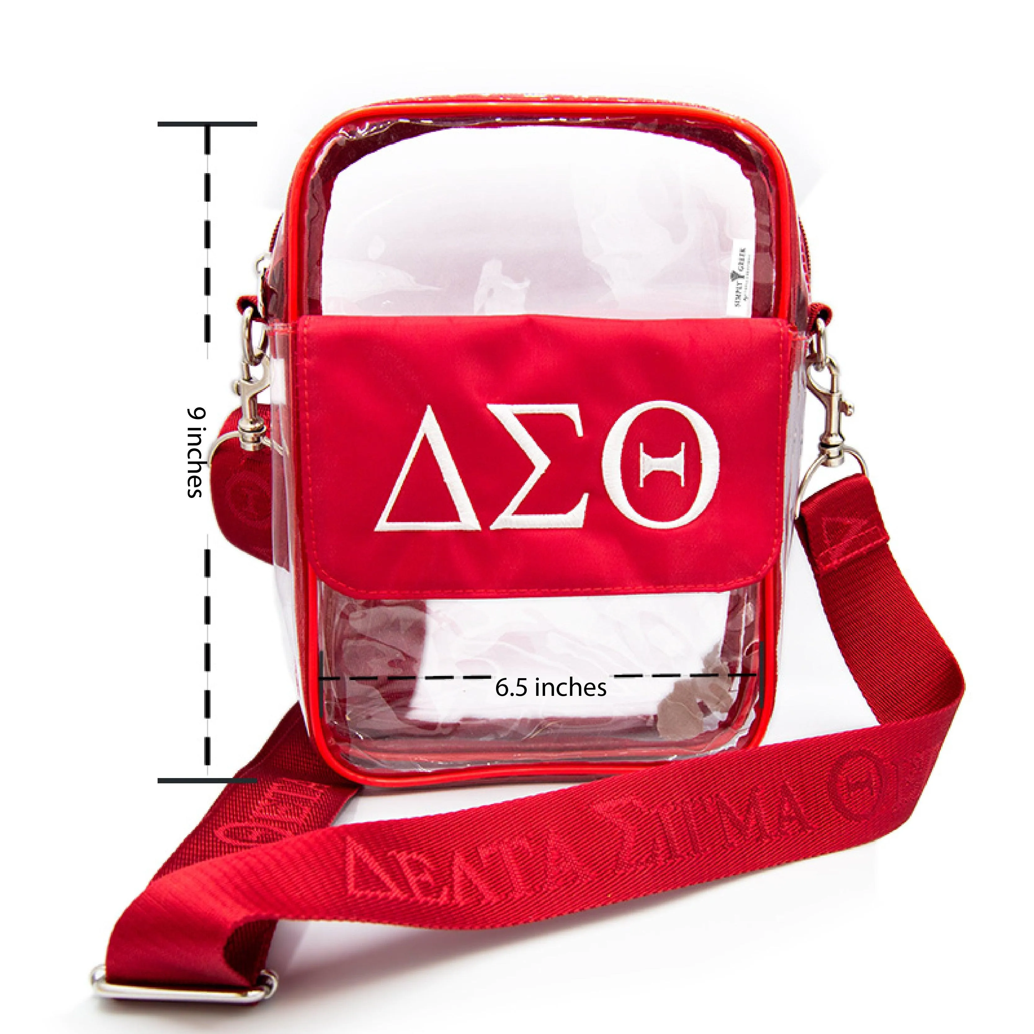 Clear Embroidered ΔΣΘ Stadium Crossbody Messenger Bag