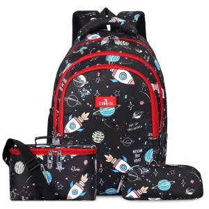 Combo: School Backpack with Pencil Pouch & Lunch Bag Trio | 30L | Jet Black