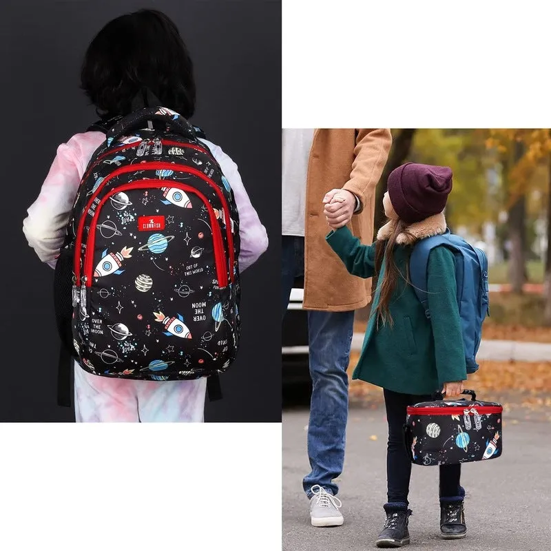 Combo: School Backpack with Pencil Pouch & Lunch Bag Trio | 30L | Jet Black