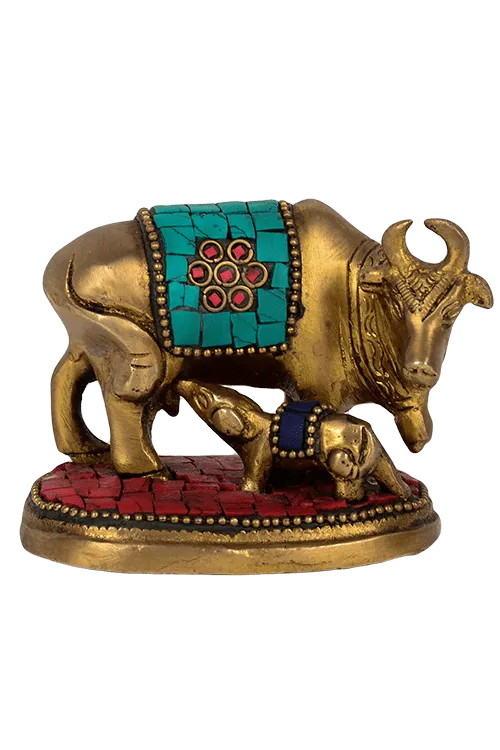 Cow And Calf Showpiece In Brass