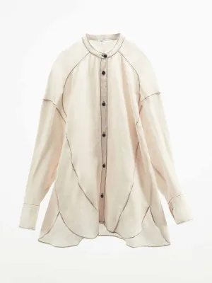 Cream linen shirt with topstitching