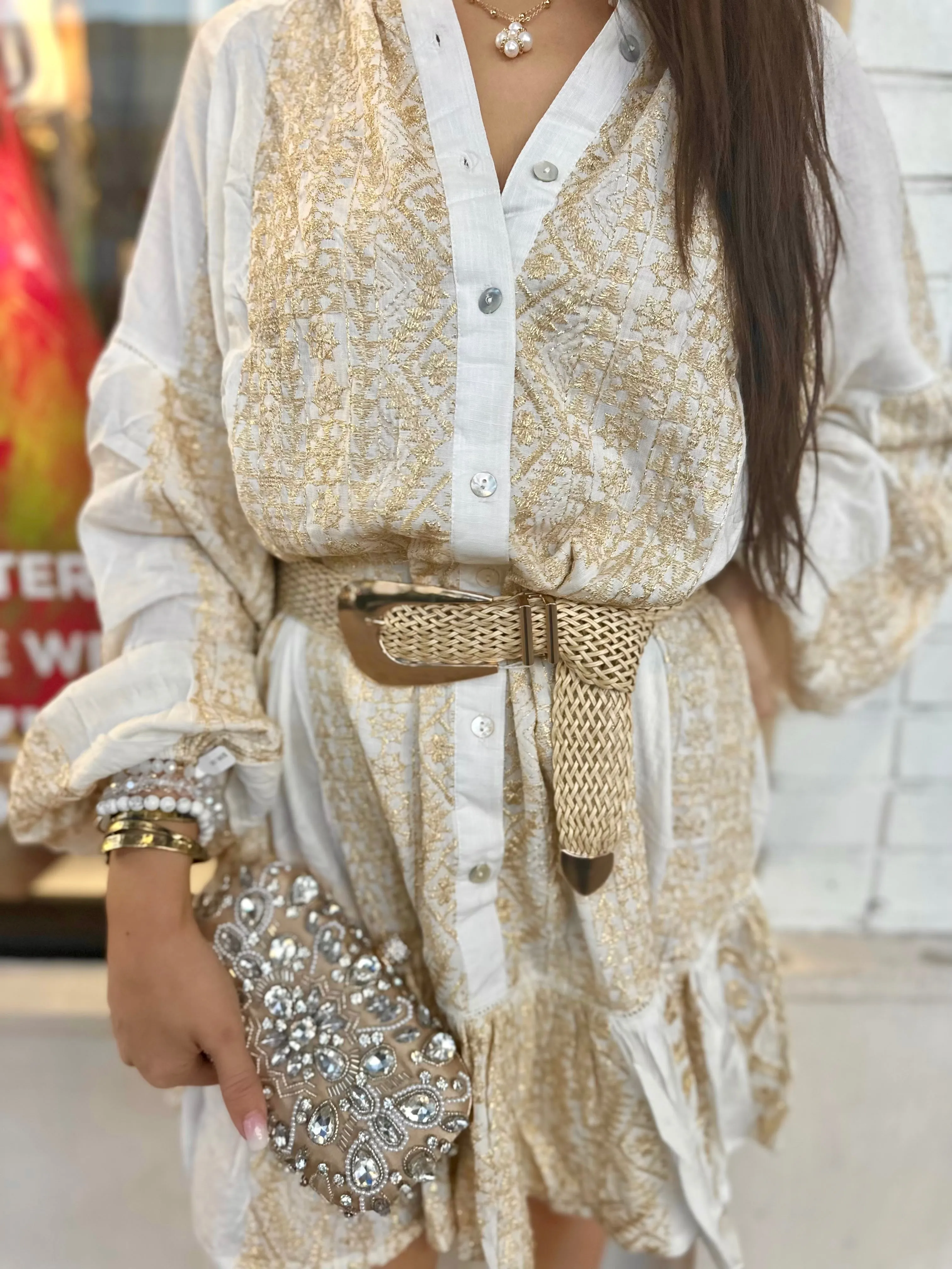 Cream Sparkle Hardshell Clutch