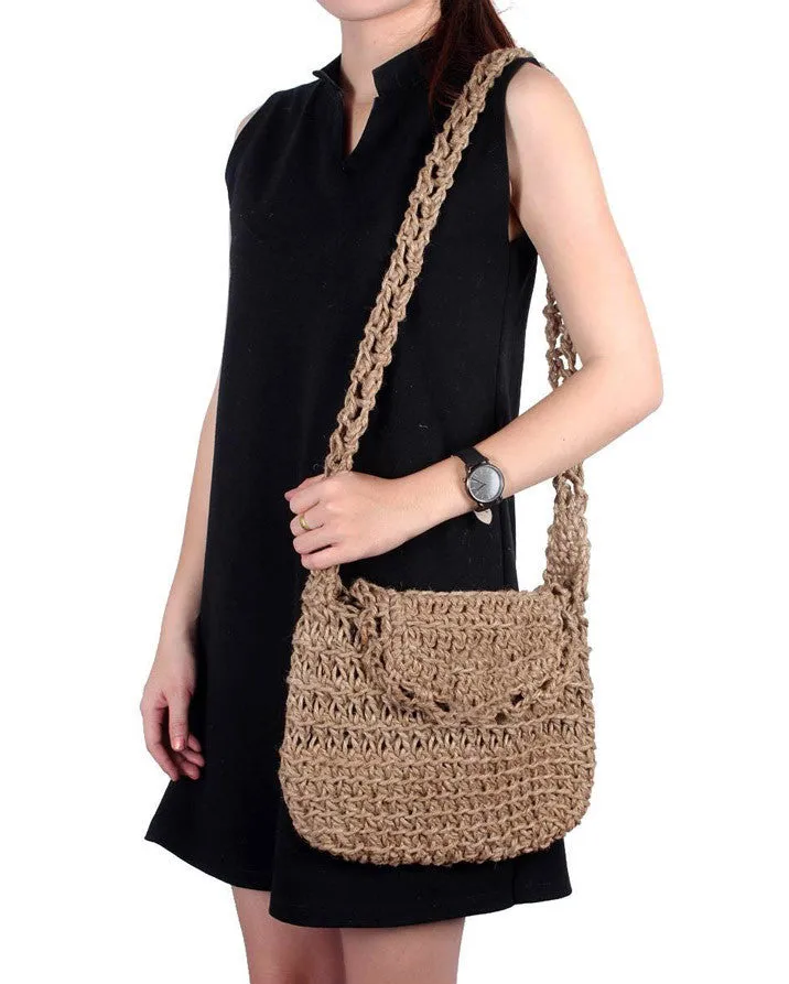 Crocheted Jute Cross Body Bag • (Natural)