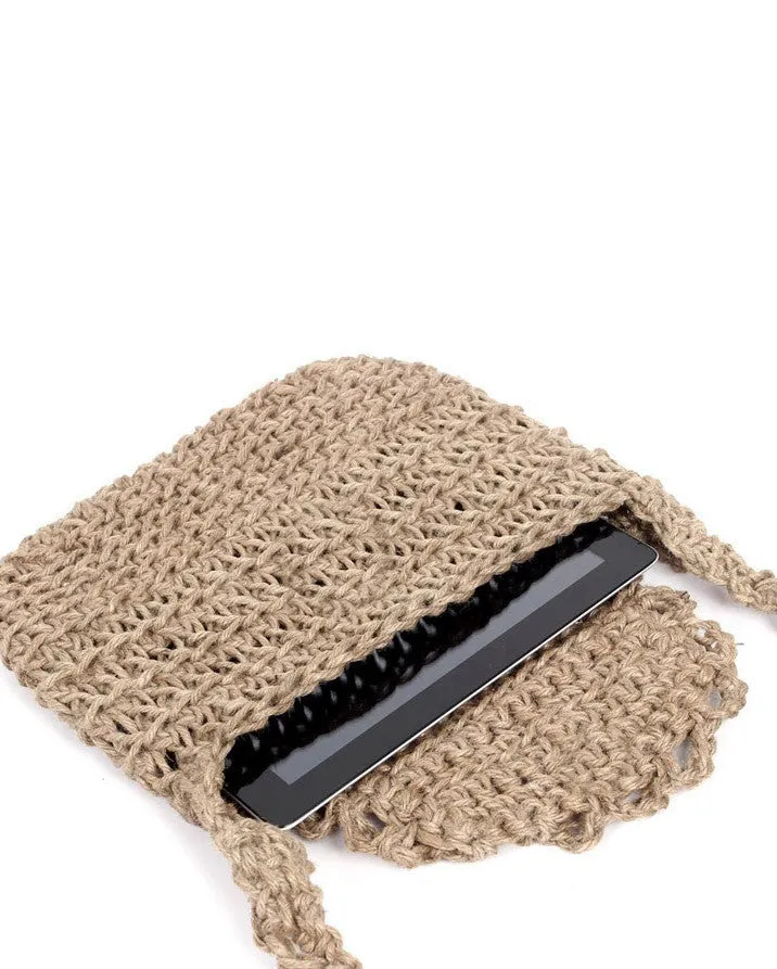 Crocheted Jute Cross Body Bag • (Natural)