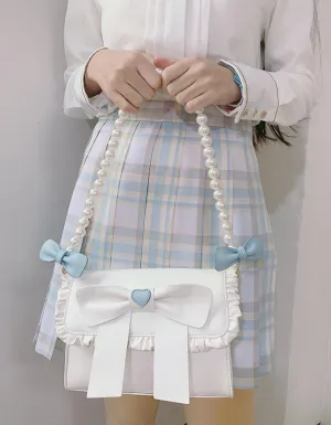 Cute Pearl Chain Bow Bowknot Red Blue White Messenger Bag