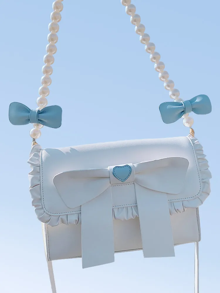 Cute Pearl Chain Bow Bowknot Red Blue White Messenger Bag