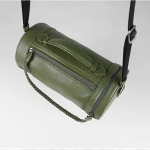 Cute Womens Green Leather Bucket Shoulder Purse Barrel Crossbody Bag Purse for Ladies